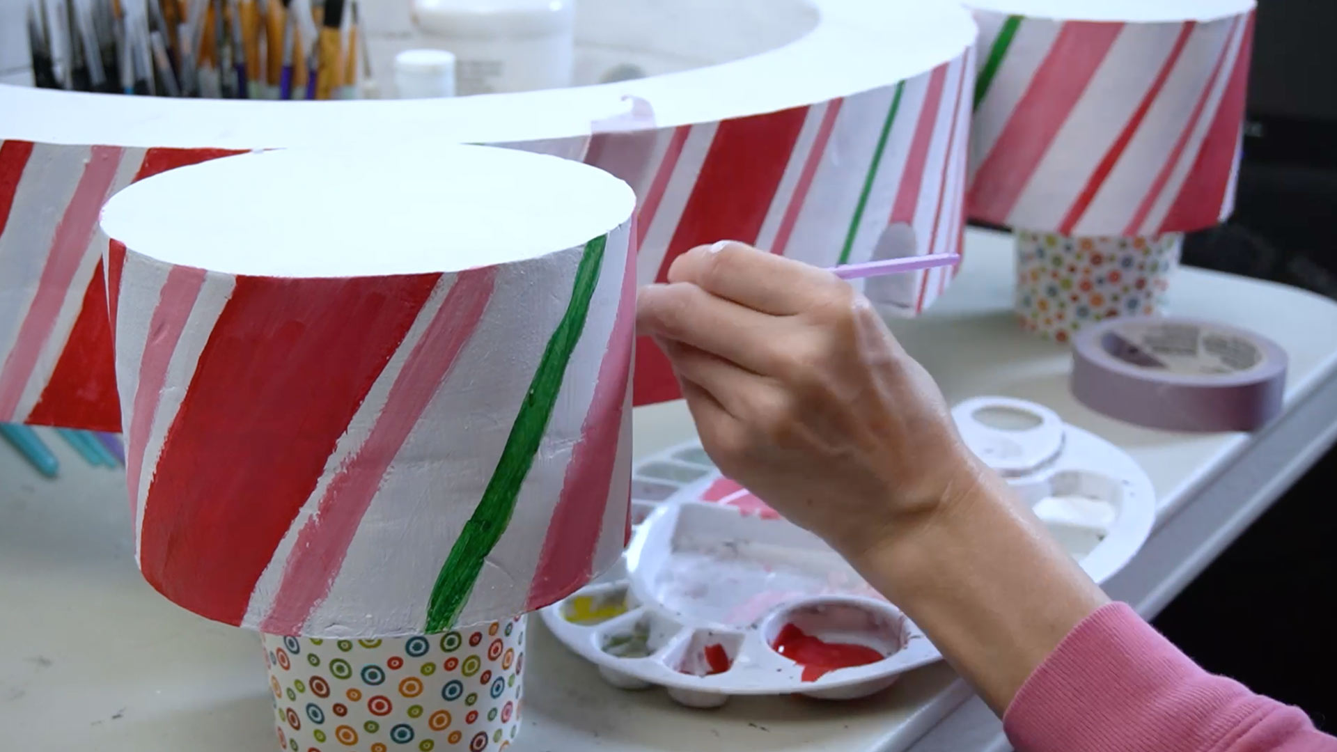 Painting the candy cane pattern